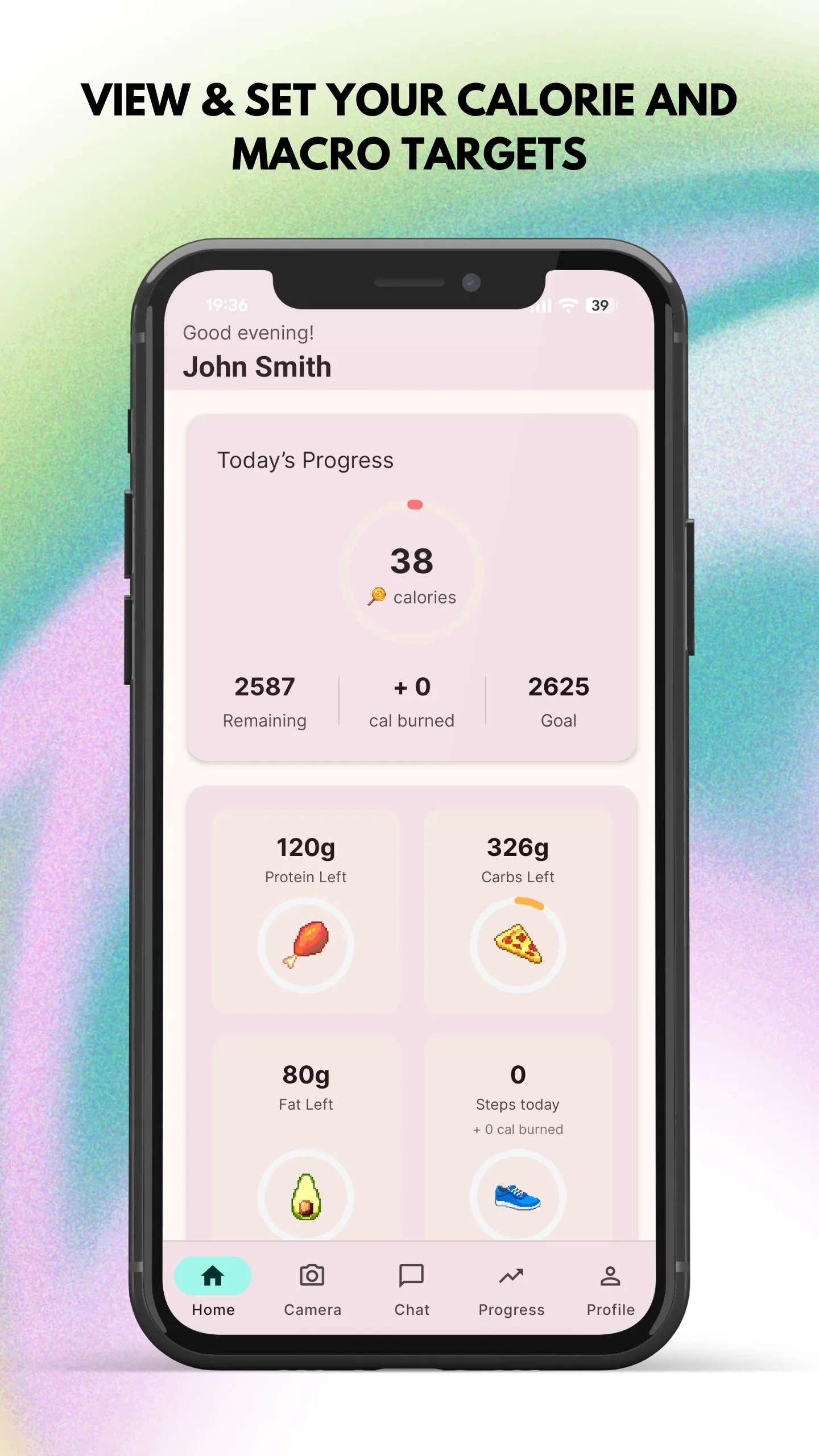 Snap N Eat home screen with a daily nutrition summary